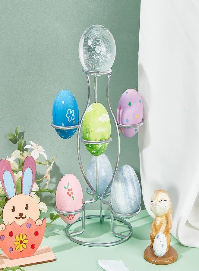 NBEADS Crystal Sphere Holder 8" Tall, 7 Eggs Display Stand 1.61" Diameter Platinum Metal Multi-Sphere Display Holder for Crystal Sphere Globe Home Office Decor Ornament - Image 4