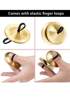 Generic 6 Pieces Finger Cymbals Belly Dancing Accessories Finger Dance Finger Zills Dance Finger Musical Instrument Sturdy Brass Finger Cymbals for Adults Kids for Dancer Party Brass Gold  - Image 3