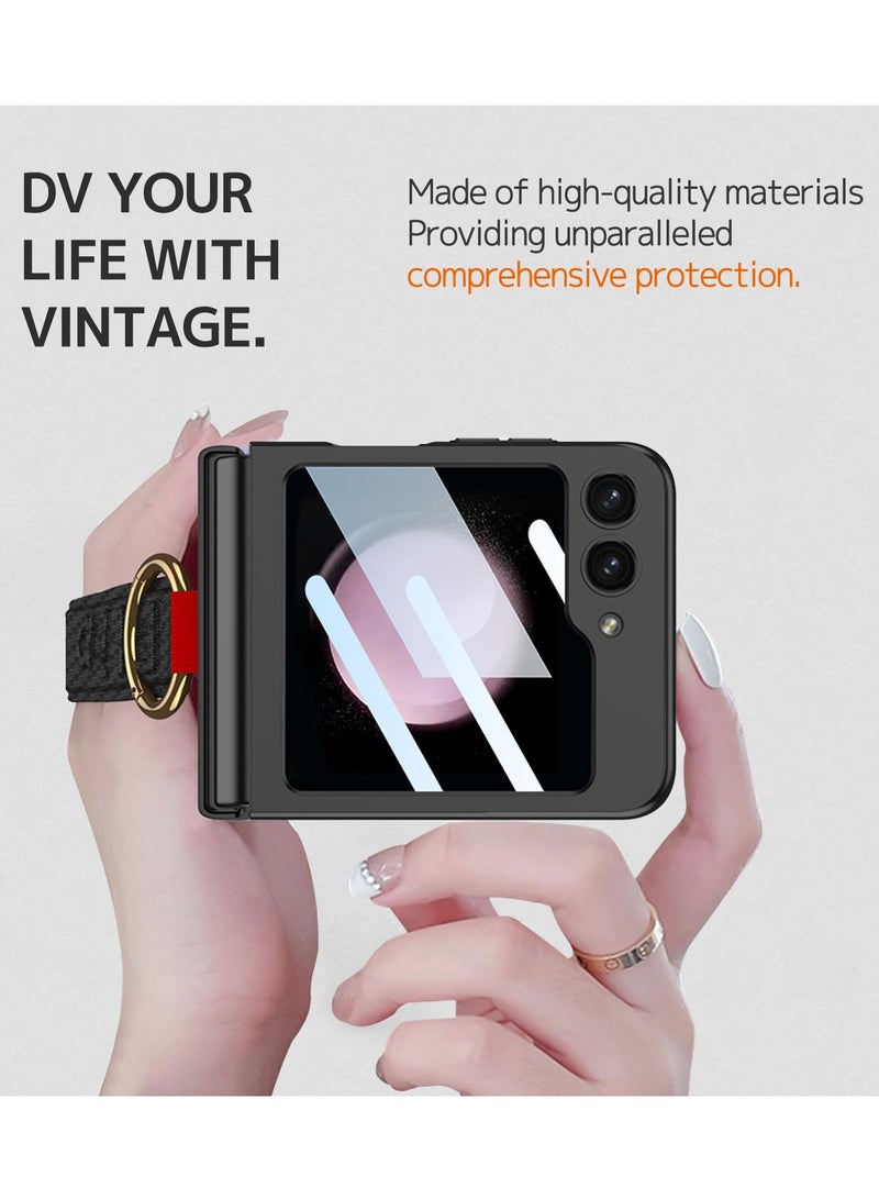 إكسفور حافظة سامسونج جالاكسي Z فليب 6، مع حزام وواقي شاشة الكاميرا، حافظة حماية صلبة نحيفة للغاية مقاومة للصدمات مع حلقة، حافظة هاتف سامسونج زد فليب 6 من ألياف الكربون (أسود) - Image 4