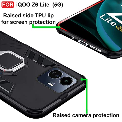 CEDO Kickstand Cover for iQOO Z6 Lite (5G) Rugged Case | Built-in Stand Rotating Ring Holder | Military Grade Armor Bumper Back Cover (Black) - Image 4
