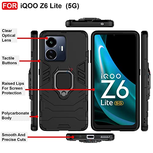 CEDO Kickstand Cover for iQOO Z6 Lite (5G) Rugged Case | Built-in Stand Rotating Ring Holder | Military Grade Armor Bumper Back Cover (Black) - Image 3