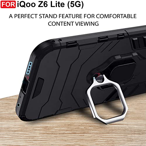CEDO Kickstand Cover for iQOO Z6 Lite (5G) Rugged Case | Built-in Stand Rotating Ring Holder | Military Grade Armor Bumper Back Cover (Black) - Image 5