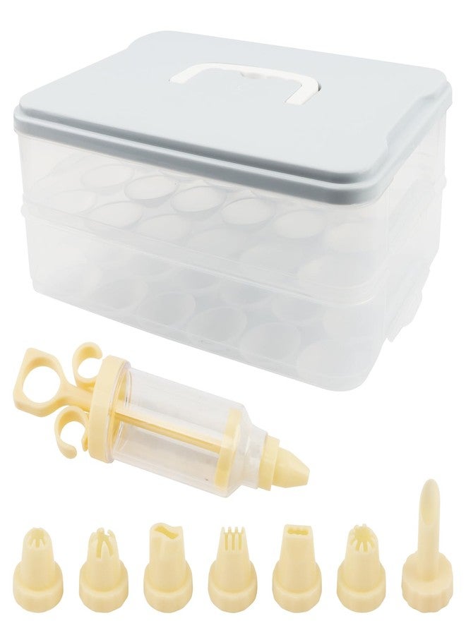 YOSINXU 2-Layer Easter Deviled Egg Containers With Lid,48PCS Deviled Eggs Tray Carrier with Hand Injector Piping Tool, Platter Holder Organizer for Refrigerator Party Picnic Travel - Image 4