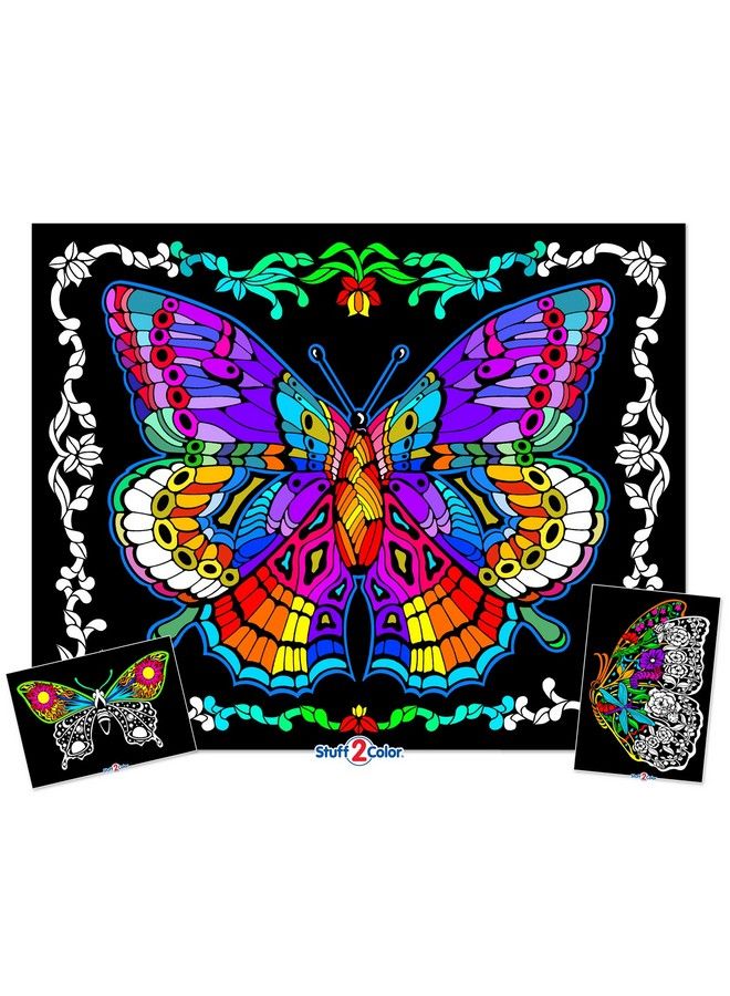 Stuff2Color Geo Butterfly Fuzzy Coloring Poster Includes 3 Designs To Color (1 Large 2 Small) For Kids Toddlers Teens And Adults [Beautiful Arts And Crafts Project For Everyone] Best Quiet Time Activity For Kids - Image 2