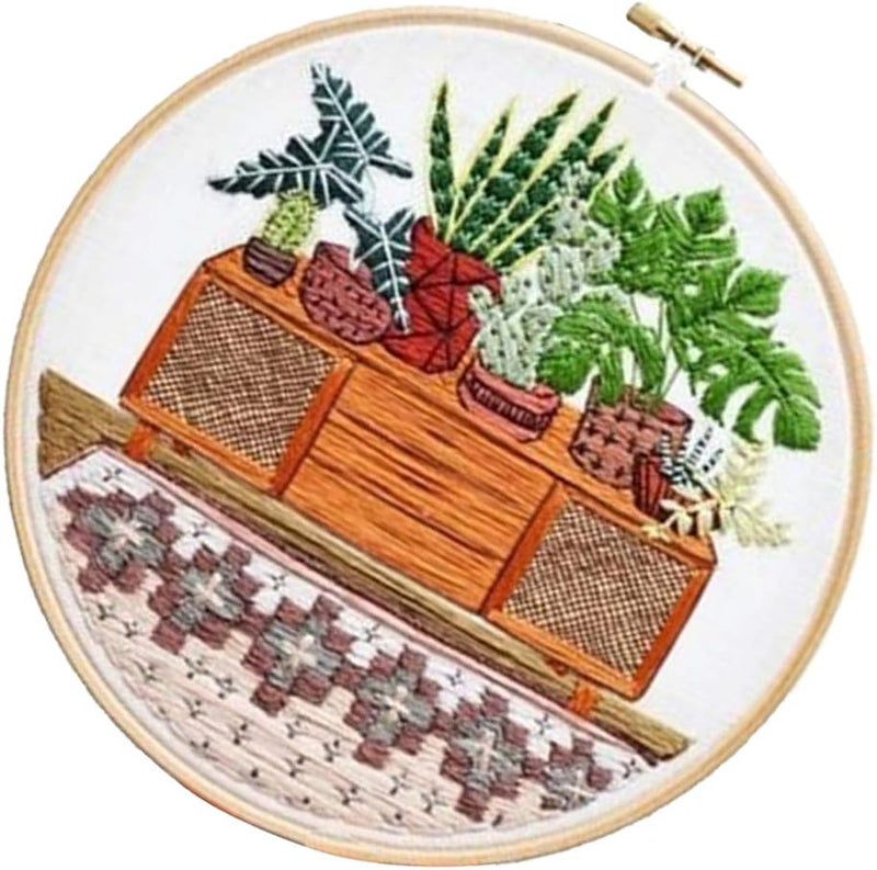 كلاراكو مجموعة أدوات تطريز يدوية حديثة للمبتدئين، مناسبة للخياطة والتطريز اليدوي للكبار - نمط نبات أصيص - EC008 - Image 1