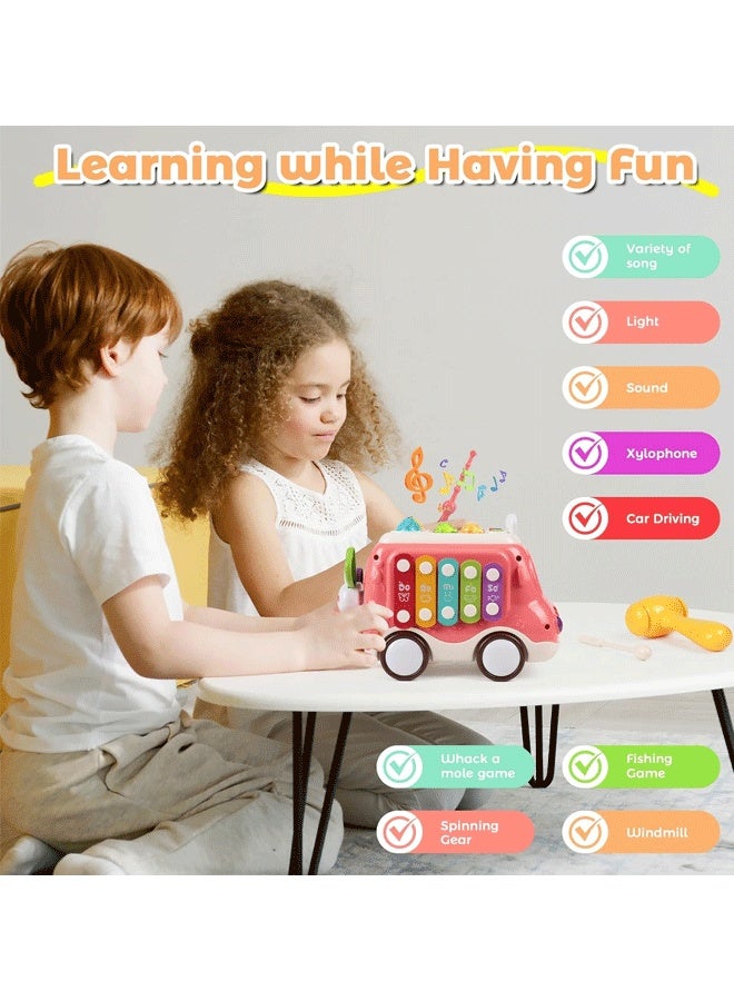 إيزي سو لعبة بيبي باص الموسيقية مونتيسوري للأطفال بعمر 18 شهرًا مع صوت وضوء، مع إكسيليفون/مطرقة/لعبة صيد/طاحونة هوائية وتدوير التروس وما إلى ذلك، تعلم حسي، هدية للأولاد والبنات (أزرق) - Image 3