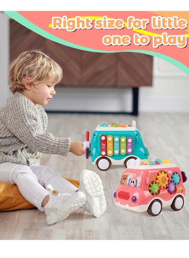إيزي سو لعبة بيبي باص الموسيقية مونتيسوري للأطفال بعمر 18 شهرًا مع صوت وضوء، مع إكسيليفون/مطرقة/لعبة صيد/طاحونة هوائية وتدوير التروس وما إلى ذلك، تعلم حسي، هدية للأولاد والبنات (أزرق) - Image 5