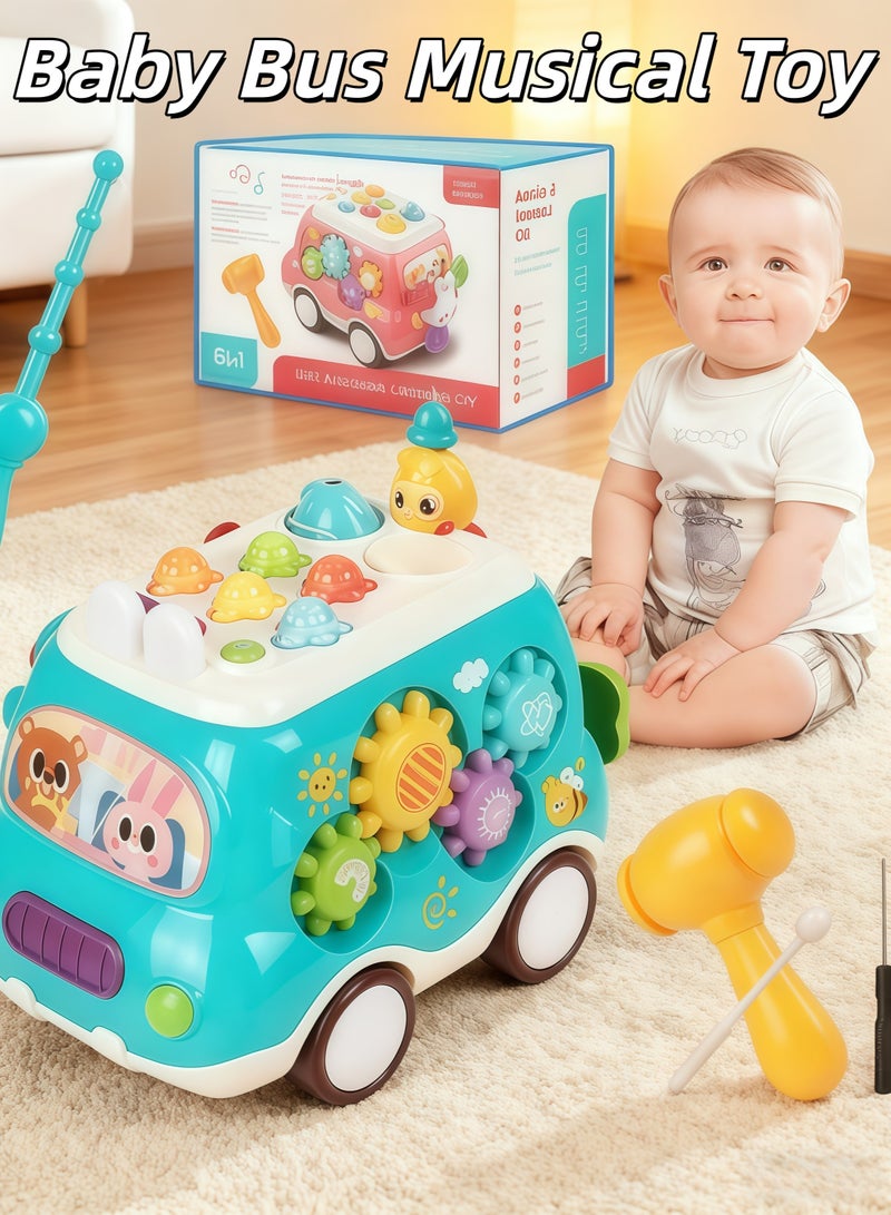إيزي سو لعبة بيبي باص الموسيقية مونتيسوري للأطفال بعمر 18 شهرًا مع صوت وضوء، مع إكسيليفون/مطرقة/لعبة صيد/طاحونة هوائية وتدوير التروس وما إلى ذلك، تعلم حسي، هدية للأولاد والبنات (أزرق) - Image 1