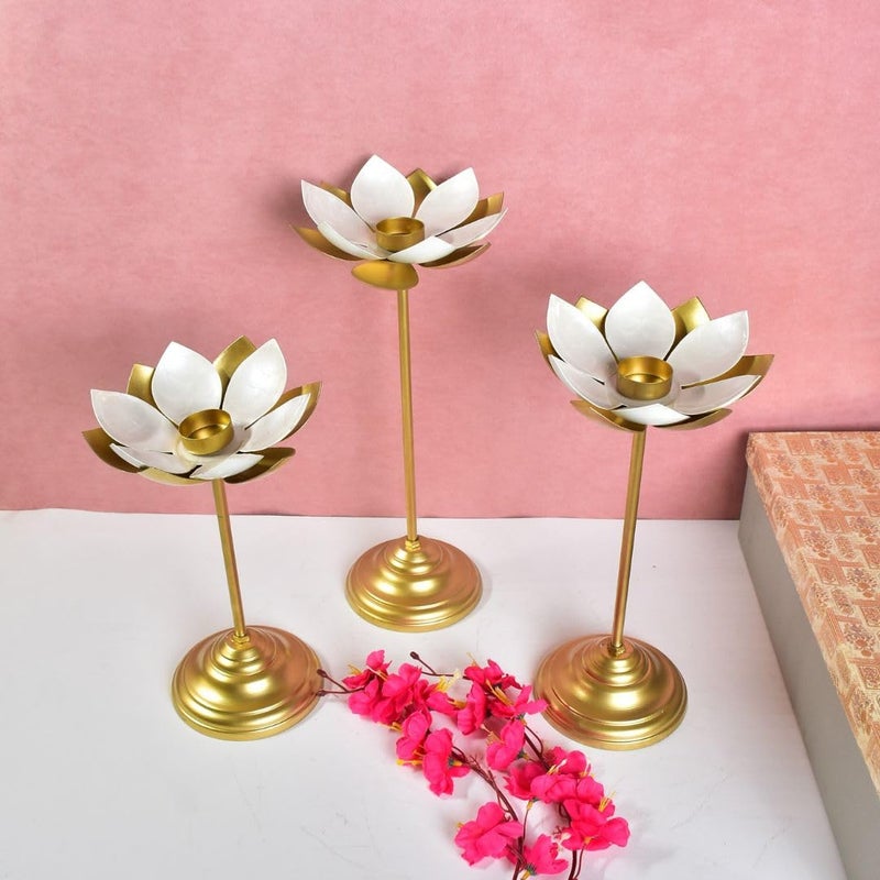 THE HOME CO. Enhance your home style White Enamel Lotus Stick Set of 3  - Image 1