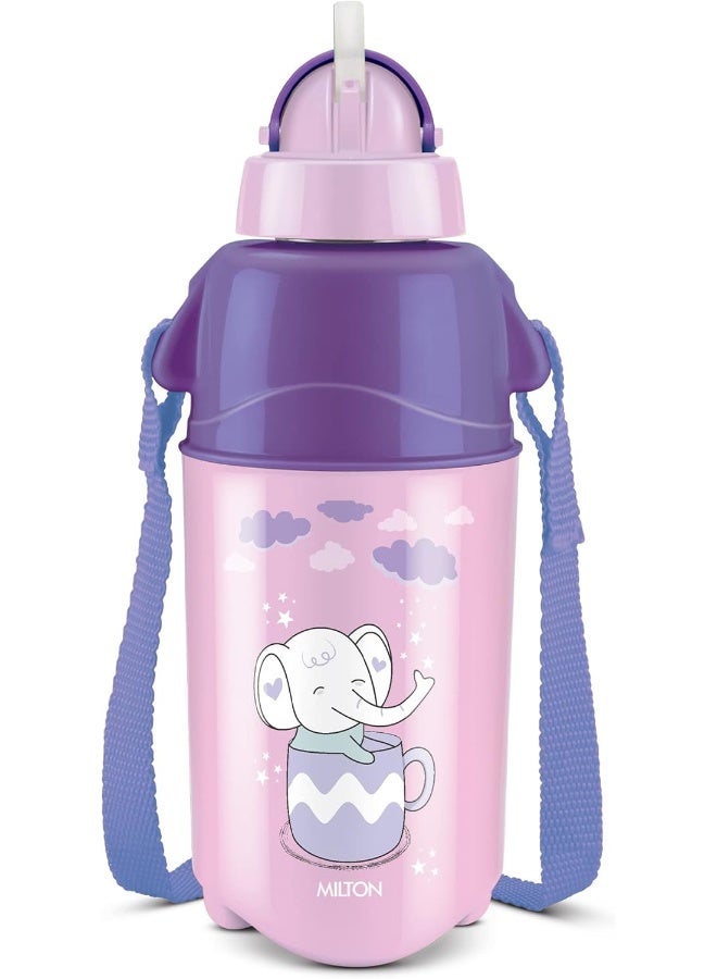 Milton زجاجة ماء بلاستيكية معزولة للأطفال Kool Trendy 400 مع قشة، 370 مل، بنفسجي، زجاجة مدرسية، زجاجة نزهة، زجاجة شرب، مانعة للتسرب، خالية من BPA، من الدرجة الغذائية، سهلة الحمل - Image 1