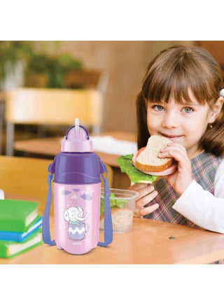 Milton 370ml Plastic Water Bottle with Straw for Kids – PU Insulated to Keep Drinks Hot or Cold for Hours, Leakproof, Sipper Bottle for School, Travel & Picnic, Kool Trendy 400, Purple - view 5