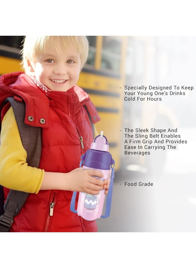 Milton زجاجة ماء بلاستيكية معزولة للأطفال Kool Trendy 400 مع قشة، 370 مل، بنفسجي، زجاجة مدرسية، زجاجة نزهة، زجاجة شرب، مانعة للتسرب، خالية من BPA، من الدرجة الغذائية، سهلة الحمل - Image 4