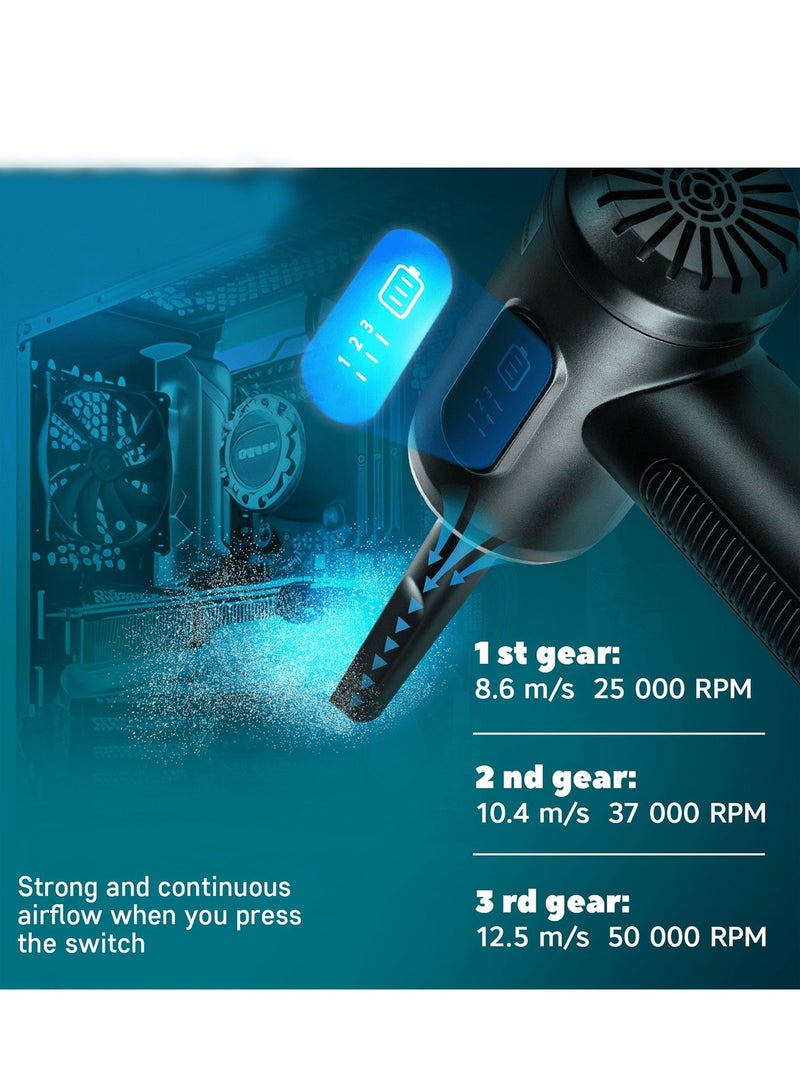 CUBEXELL Compressed Air Duster Electric Air Duster with LED Light 3-Gear to 51000 RPM Portable Blower Rechargeable Cordless Blower for Computer Laptop Keyboard Camera Electronics Cleaning Kit - Image 2