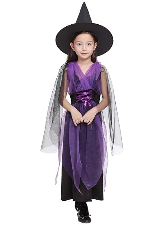 Generic Girls Witch Costume, Witch Dress Colour Dress with Witch Hat and Broom Handle  - Image 3