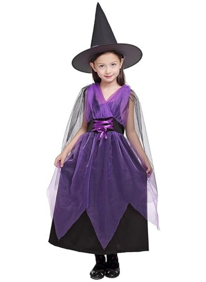 Generic Girls Witch Costume, Witch Dress Colour Dress with Witch Hat and Broom Handle  - Image 2