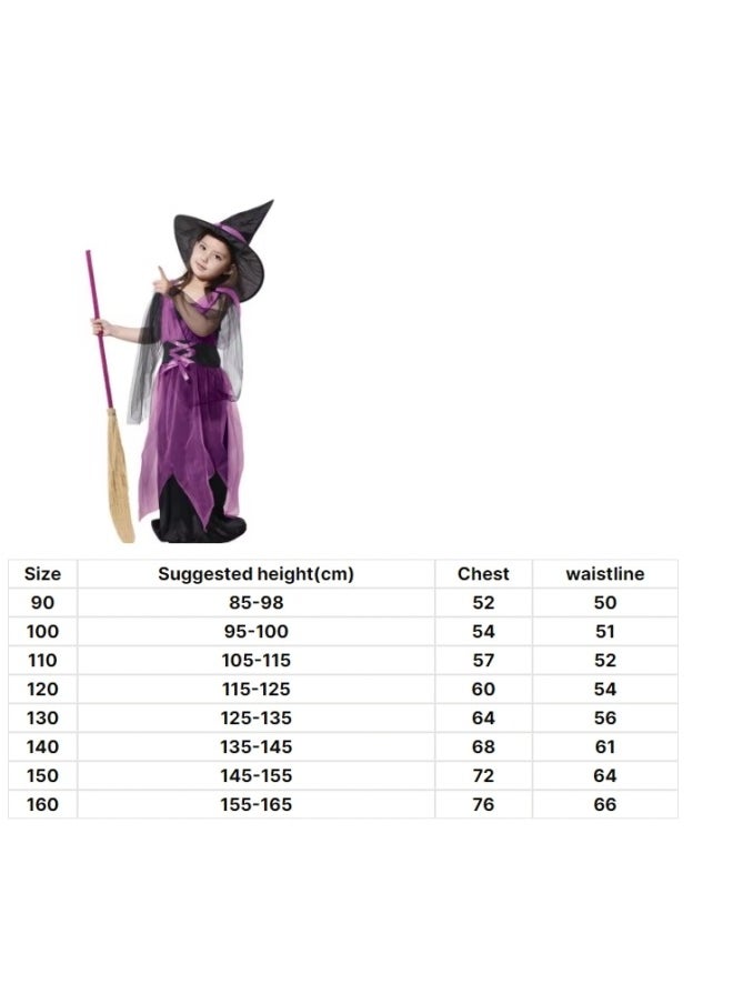 Generic Girls Witch Costume, Witch Dress Colour Dress with Witch Hat and Broom Handle  - Image 5