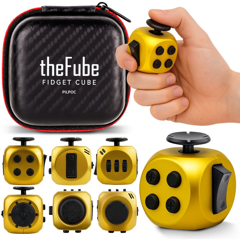PILPOC theFube Fidget Cube 6Sided Stress Relief Infinity Cube for Adults Kids Boosts Concentration Mindfulness Aid Silent Audible Modes Includes Carry Case for Portability Midnight Aurum - Image 2