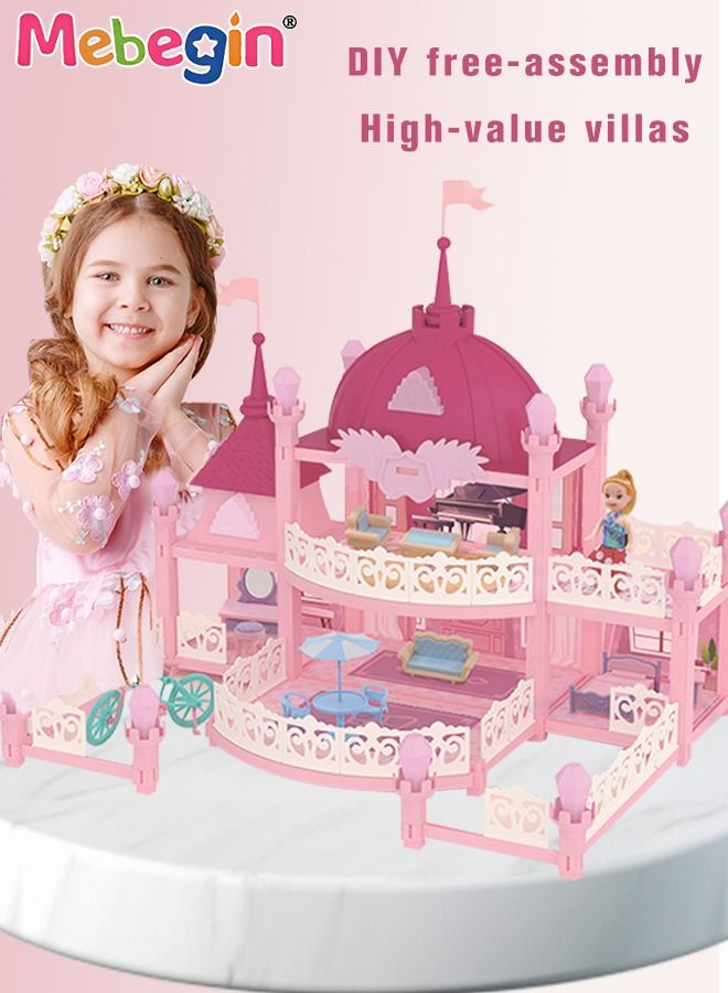 MEBEGIN 148PCS Castle Building Blocks Toy Set with Lights, Music and 1 Doll, Cottage Building Bricks Kit, DIY Creative Doll House for Developing Hands-on and Problem-solving Skills, Ideal Gift for Kids Aged 6+ - Image 4