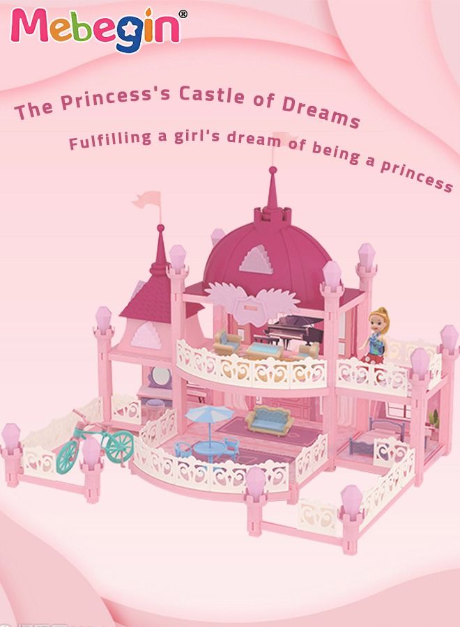 MEBEGIN 148PCS Castle Building Blocks Toy Set with Lights, Music and 1 Doll, Cottage Building Bricks Kit, DIY Creative Doll House for Developing Hands-on and Problem-solving Skills, Ideal Gift for Kids Aged 6+ - Image 3