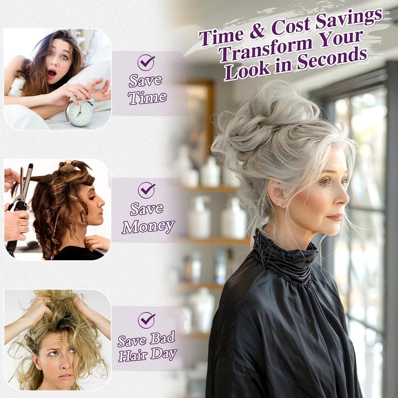 BARSDAR 2 Pieces Messy Bun Hairpiece with Elastic Band, Grey Hair Bun Hair Scrunchie Extensions for Women Synthetic Hair Updo Hairstyles Thick Hair Bun Hair Extensions Hairpieces Daily Party - Image 3