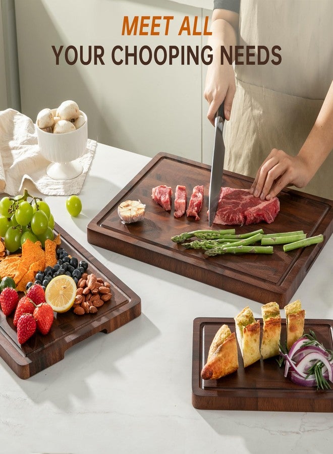 THETCHRY Walnut Wood Cutting Board Set, End Grain Cutting Boards for Kitchen with Handle, Non Toxic Wooden Charcuterie Boards Double Sided, Butcher Block for Meal Prep & Serving with Gift Box - Image 4