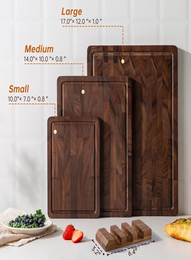 THETCHRY Walnut Wood Cutting Board Set, End Grain Cutting Boards for Kitchen with Handle, Non Toxic Wooden Charcuterie Boards Double Sided, Butcher Block for Meal Prep & Serving with Gift Box - Image 3