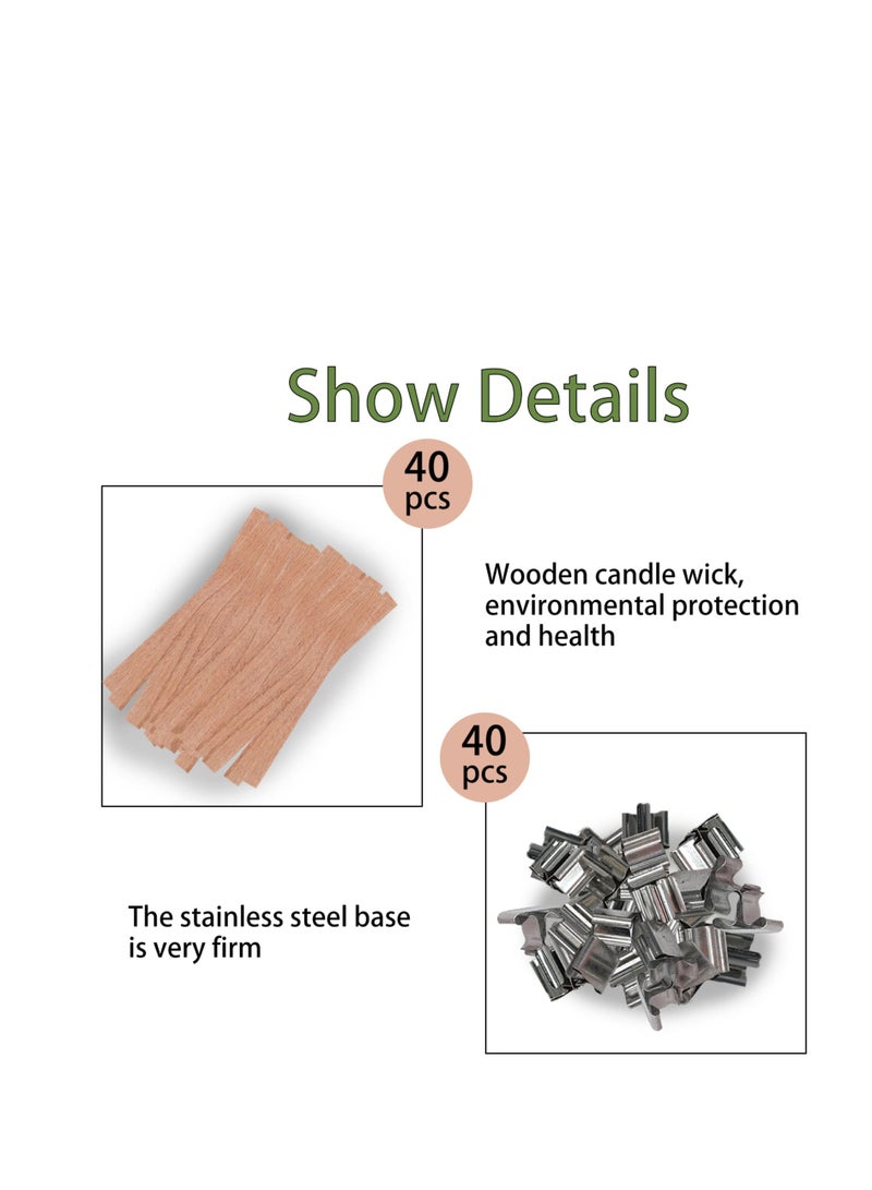 SYOSI 40 Pcs Wood Wicks Kit for Candle Making, Wooden Candle Wicks Smokeless, 4 Size Natural Wooden Wick Cores with 40 Iron Stand Smokeless Scented Candle Holder, for Candle Making Candle DIY Craft - Image 4