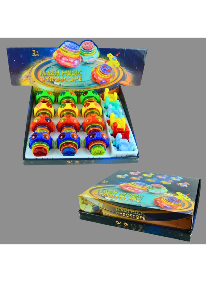 Internet Celebrity Children's Luminous Music Toy Light Singing Top Rotating With Light Flash Children's Night Market Stall Explosions-Color:regular Color Display Box A Box/12 Pack - Image 1