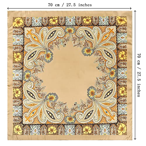 CHLINS 27 Inches Silk Feeling Square Head Scarf - 4 Pcs Satin Square Head Scarves for Women Hair Bandanas (Red+Black+Beige+Camel) - Image 2