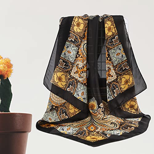 CHLINS 27 Inches Silk Feeling Square Head Scarf - 4 Pcs Satin Square Head Scarves for Women Hair Bandanas (Red+Black+Beige+Camel) - Image 5