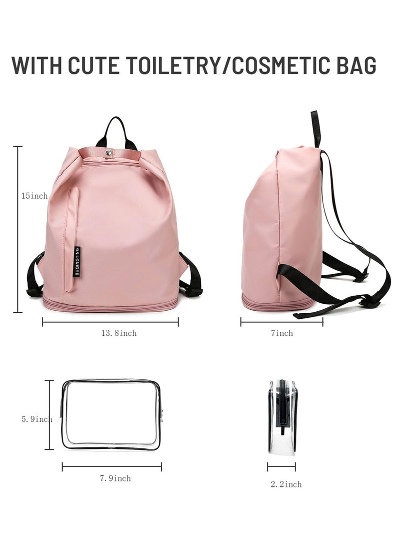 SOLARAE Gym Sports Backpack, for Women Men with Shoe Compartment & Wet Pocket Water Resistant Small Workout bag, Large Capacity & Multi Pockets, High-density Polyester Fabric, Tear-resistant (Pink) - Image 3