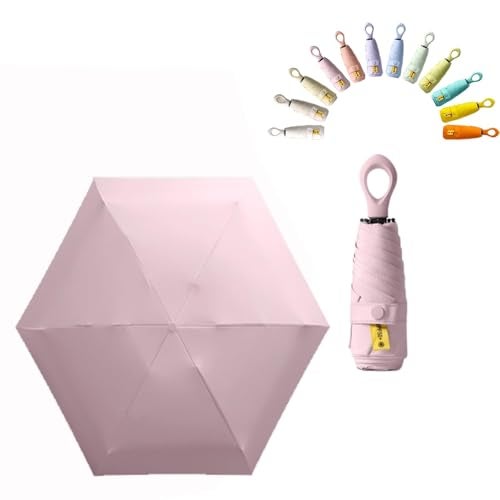 ISABRELLA Mini Sun Travel Umbrella Ring handle Coating Layer Fabric Compact Folding Purse Umbrella, Lightweight Small Portable Backpack, Rain Sun, Blocking, Anti UPF 50 UV Protection 99.9% Men Women Kids (Pink) - Image 1