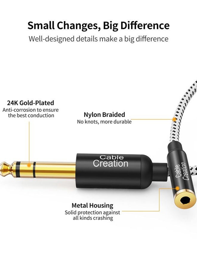 CableCreation 1/4 to 3.5mm Headphone Cable 6FT, TRS 6.35mm 1/4 Male to 3.5mm 1/8 Female Stereo Jack Audio Adapter for Amplifiers, Guitar, Keyboard Piano, Laptop, Home Theater, Phone - Image 2