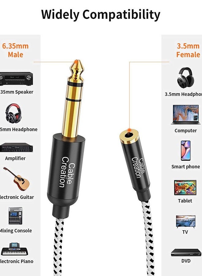 CableCreation 1/4 to 3.5mm Headphone Cable 6FT, TRS 6.35mm 1/4 Male to 3.5mm 1/8 Female Stereo Jack Audio Adapter for Amplifiers, Guitar, Keyboard Piano, Laptop, Home Theater, Phone - Image 5