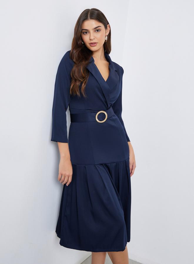 ستايلي فستان ميدي سادة بنمط بليزر - Image 1