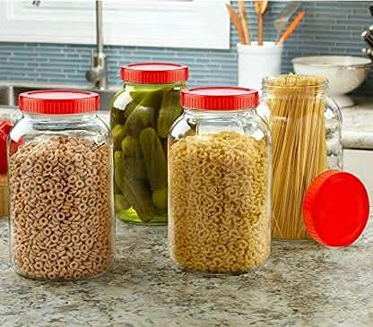 Home Stuffs New Round Cube Glass Jar with Plastic RED Lid for Kitchen Storage 2 LTR 2000 ML 2 KG Pack of 2 - Image 2
