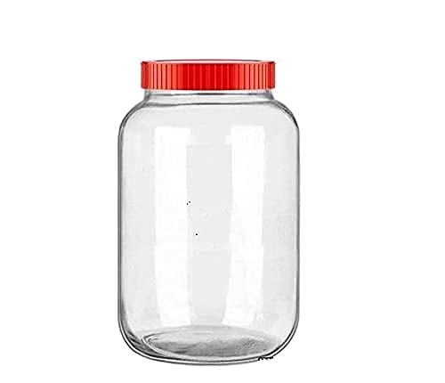 Home Stuffs New Round Cube Glass Jar with Plastic RED Lid for Kitchen Storage 2 LTR 2000 ML 2 KG Pack of 2 - Image 3