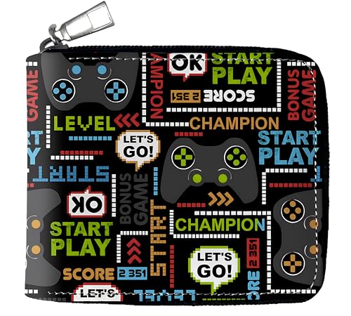 BBSET Teen Boys Wallet Gifts for Boys Gamers Gamepad Leather Zipper Wallets Credit Id Card Cash Holder Aesthetic Wallets With Coin Pocket (B-Game-1) - Image 1