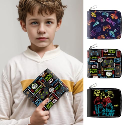 BBSET Teen Boys Wallet Gifts for Boys Gamers Gamepad Leather Zipper Wallets Credit Id Card Cash Holder Aesthetic Wallets With Coin Pocket (B-Game-1) - Image 3