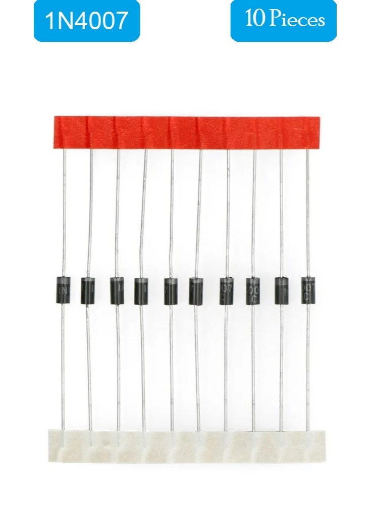 10-Pieces 1N4007 Rectifier Diode – 1000V 1A General Purpose Through-Hole Diodes for Electronics & DIY Projects - Image 1