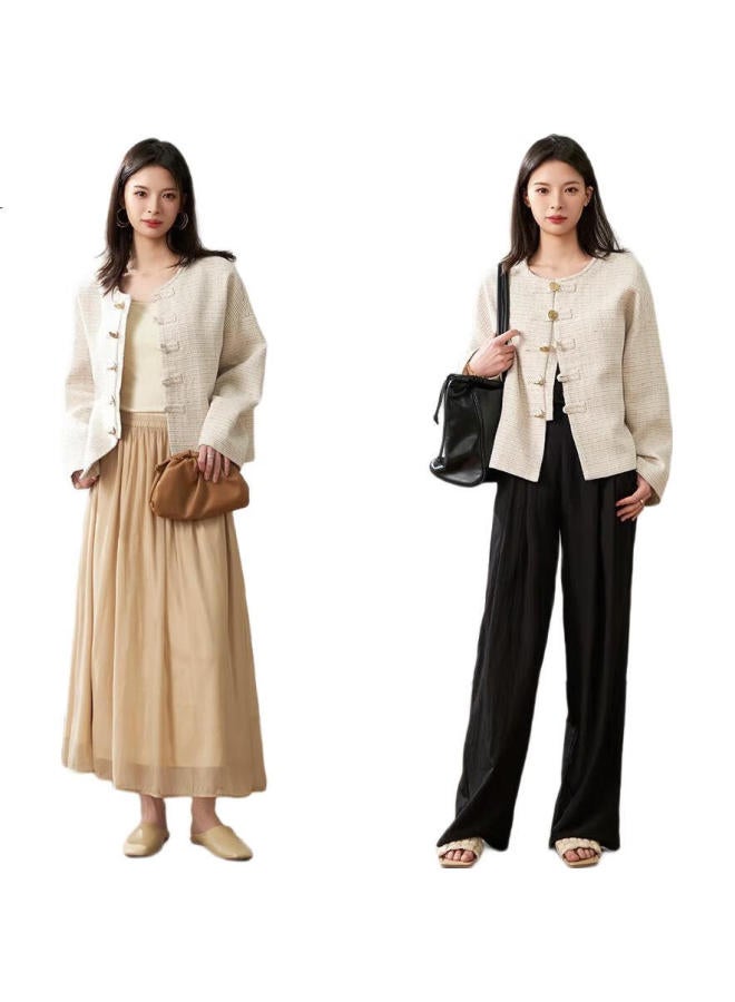 dme Demana [Bishirenjianhuo] Spring And Autumn Chinese-Style New Chic Cool Mandarin Collar Button-Up Loose Comfortable Concealing Women'S Jacket - Image 2