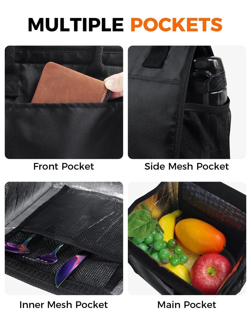 Fmeida 6.75L Small Insulated Lunch Bag Women Men, Lunch Bags with Multiple Pockets, Reusable Thermal Cooler Tote for Work, Office, Picnic, Travel | Hook and Loop Closure, Black - Image 4