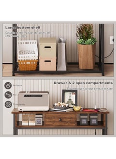 AGD Entryway Console Table with Cabinet, Distinctive Table for Living Room Bedroom 100x30x90cm with Charging Base, Modern Coffee Table with Storage Shelf, Drawers and Power Outlet, Brown  - Image 3