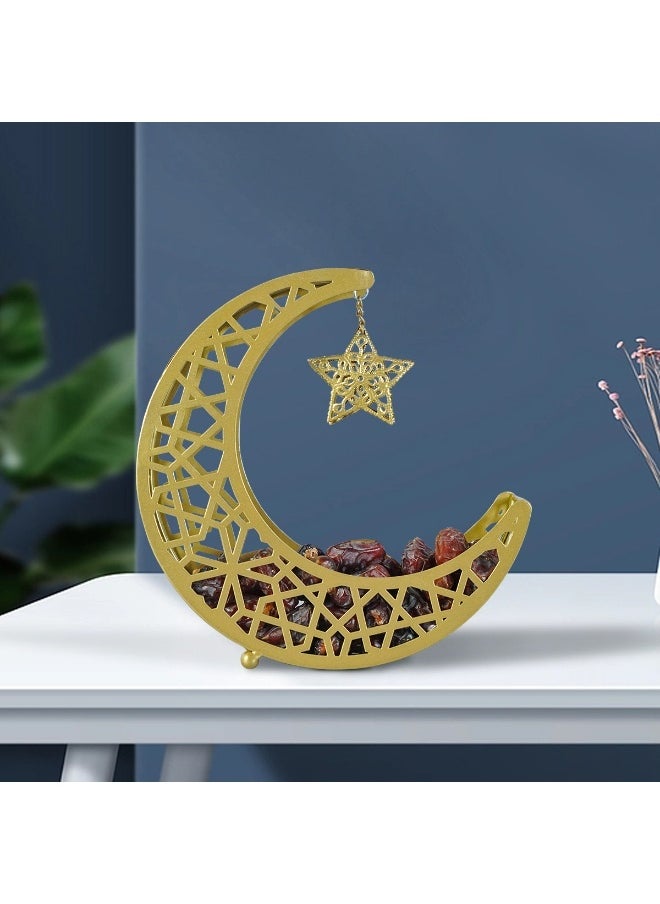 ماركة غير محددة صينية فاكهة مجوفة من الحديد بتصميم قمر رمضان مبارك لمهرجان الشرق الأوسط العربي، ديكور منزلي كبير، لون ذهبي  - Image 5