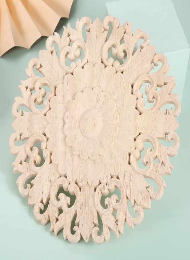 موكسام ملصقات MUXSAM الخشبية المنحوتة، ملصقات دائرية مزخرفة للنقوش الخشبية في المنتصف لباب الخزانة ودرج الخزانة والجدار والسقف وخزانة الملابس والحرف اليدوية والديكور (عبوة من قطعتين، 15 سم/6 بوصات) - Image 4