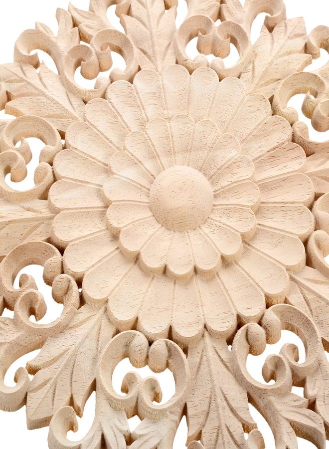 موكسام ملصقات MUXSAM الخشبية المنحوتة، ملصقات دائرية مزخرفة للنقوش الخشبية في المنتصف لباب الخزانة ودرج الخزانة والجدار والسقف وخزانة الملابس والحرف اليدوية والديكور (عبوة من قطعتين، 15 سم/6 بوصات) - Image 3