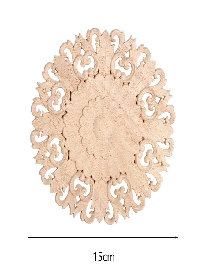موكسام ملصقات MUXSAM الخشبية المنحوتة، ملصقات دائرية مزخرفة للنقوش الخشبية في المنتصف لباب الخزانة ودرج الخزانة والجدار والسقف وخزانة الملابس والحرف اليدوية والديكور (عبوة من قطعتين، 15 سم/6 بوصات) - Image 2