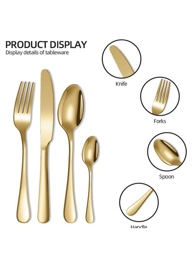 Simple Western-style tableware, light luxury steak tableware, knife, fork and spoon set, stainless steel 24-piece set for family gatherings, a full set of European-style tableware in a high-end gift box, golden hotel business tableware  - Image 2