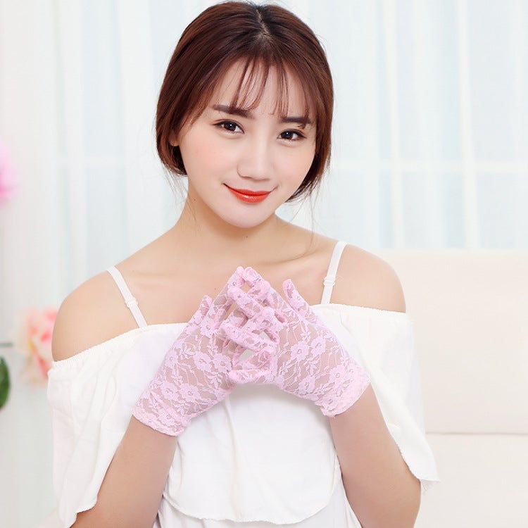 Summer Lace Breathable Sunproof Gloves for Women [0025] Pink  - Image 1
