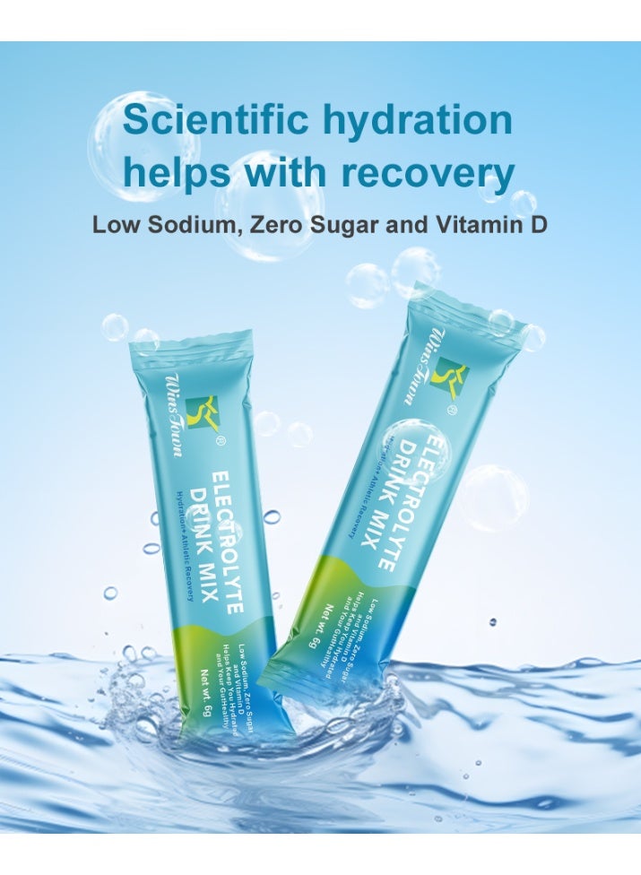 Wins Town مسحوق الإلكتروليتات للترطيب اليومي، مشروب مسحوق الإلكتروليتات خالي من السكر مع الفيتامينات والزنك، نكهات متنوعة، حمض الأسيتيك العضوي، حمض الماليك العضوي، ألياف التوت البري الطبيعية، البرسيم الأرجواني الطبيعي. ستيفيا عضوية، مستخلص التوت الأزرق، بنجر عضوي، مركب المغذيات الدقيقة، 20 كيساً - Image 4